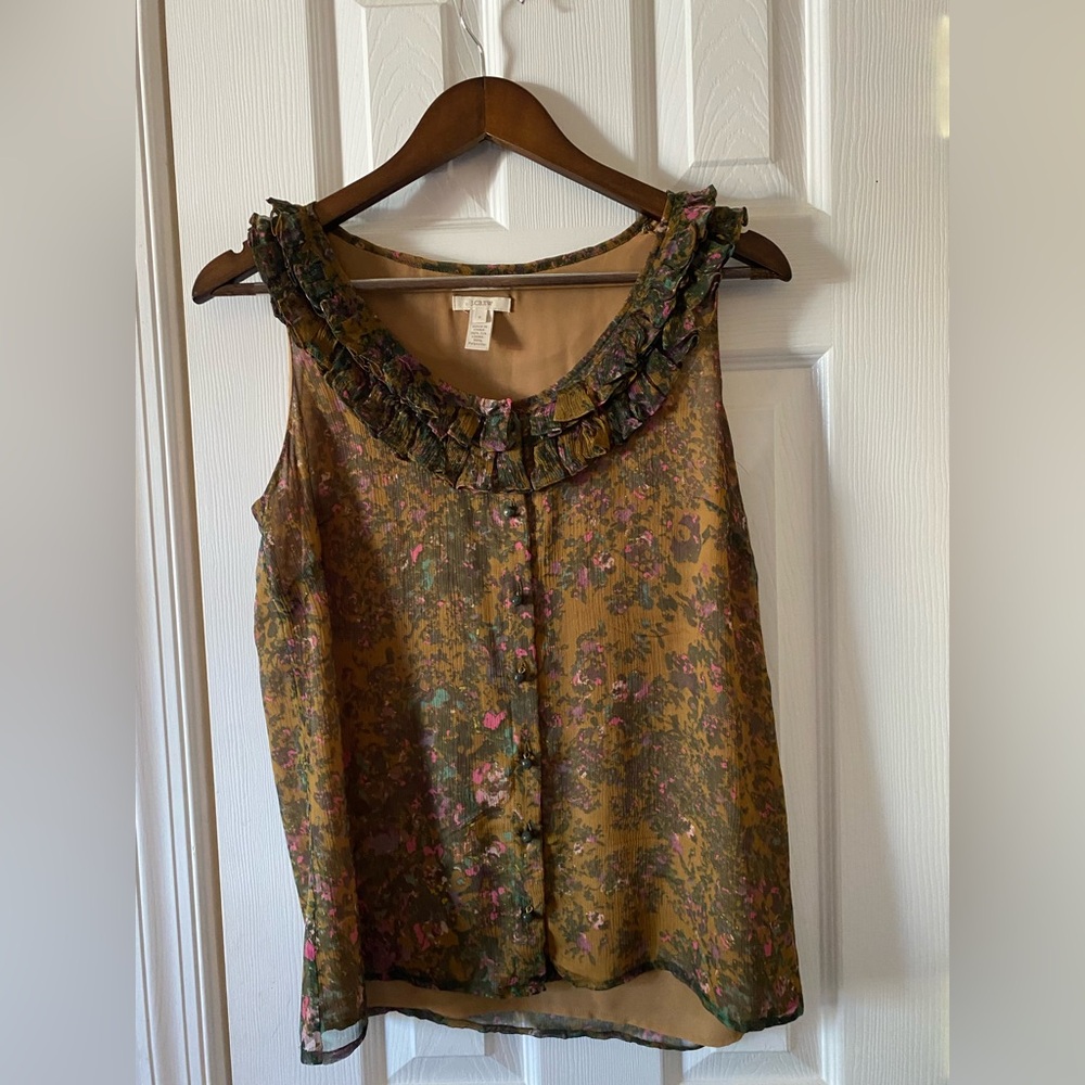 J. Crew Multicolor Ruffle Neck Blouse